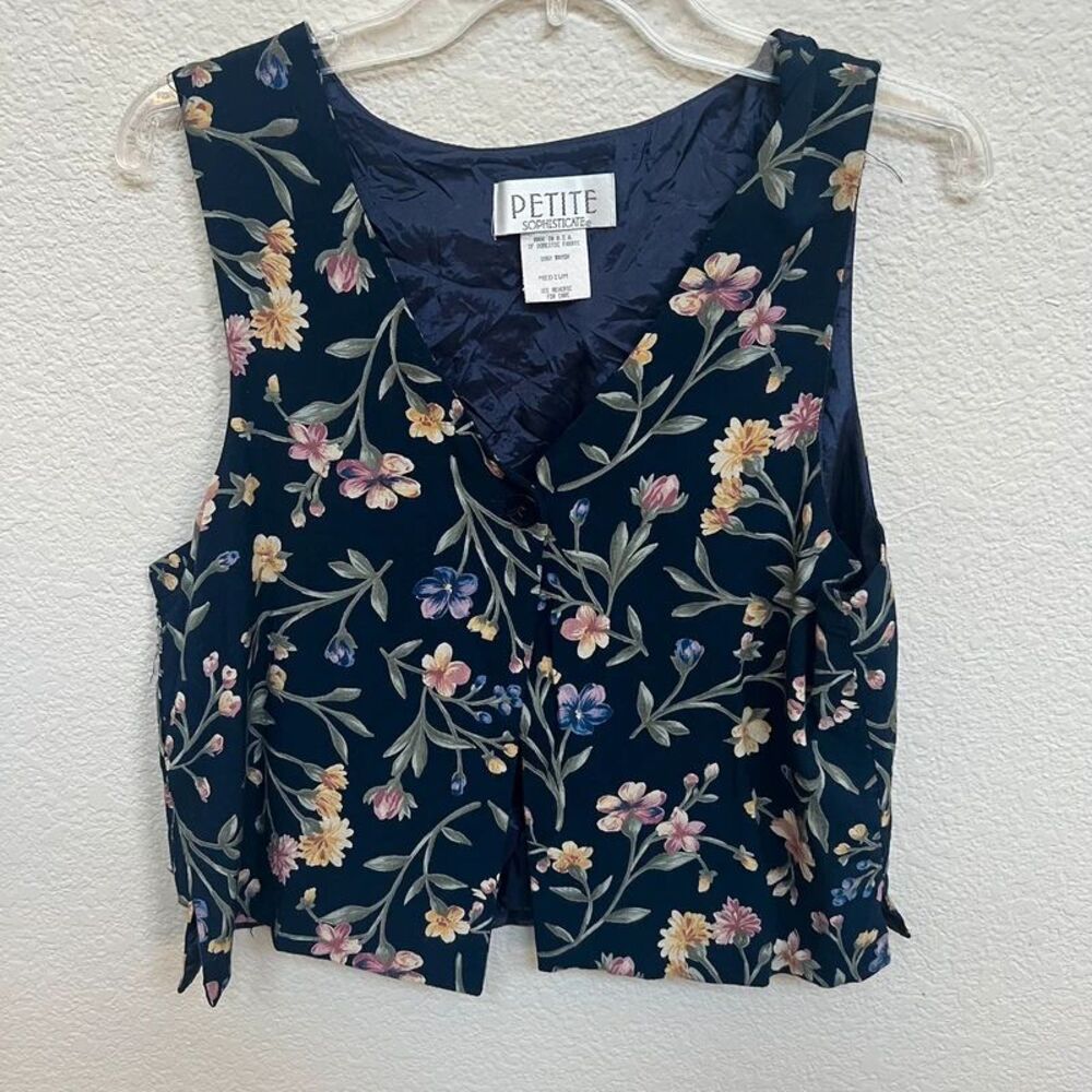 Vintage 90s Petite Sophisticate Floral Vest Medium Rayon